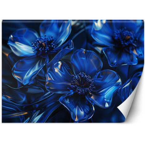 Fototapete Blaue Glasblumen Makro 3D 100x70 cm