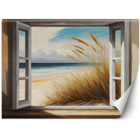 Fototapete Blick aus dem Fenster auf den Strand 100x70 cm