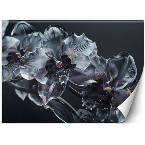 Fototapete Blühende Glasblumen schwarz und weiß 100x70 cm