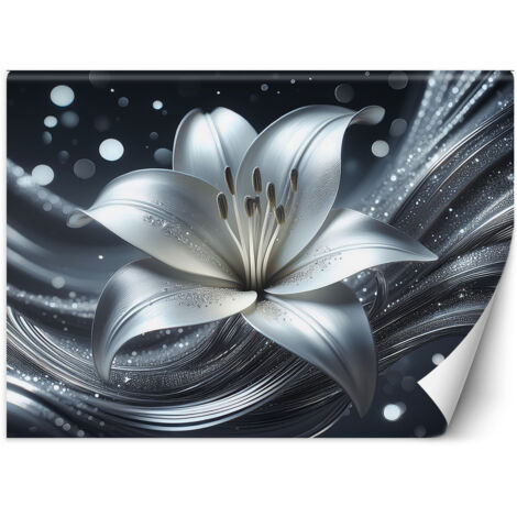 Fototapete Blume Abstraktion Silber 100x70 cm