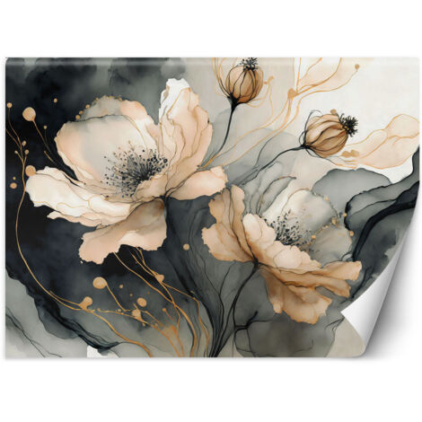 Fototapete Blumen Aquarell Beige 100x70 cm