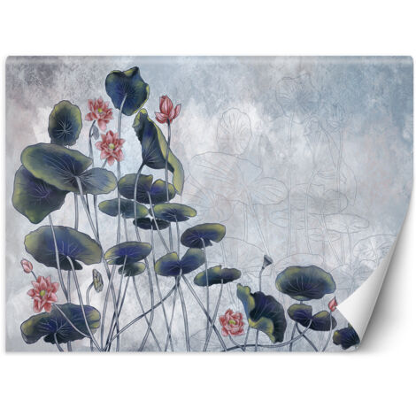 Fototapete Blumen Wasserlilie Betonoptik 100x70 cm