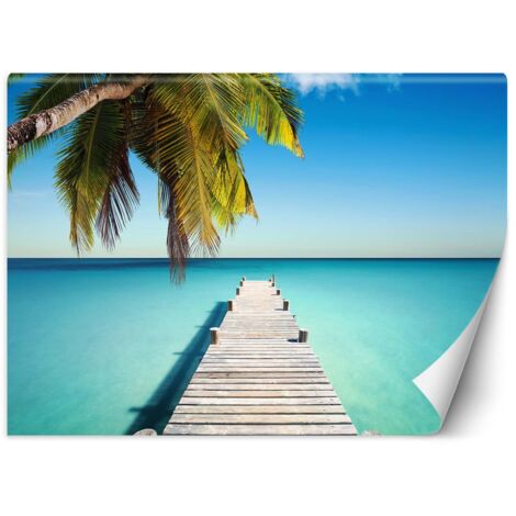 Fototapete Brücke Palmen Strand Meer 100x70 cm