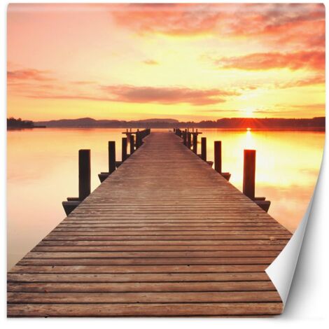 Fototapete, Brücke über den See, Sonnenuntergang – 200 x 200