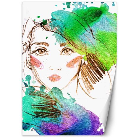 Fototapete Bunt Frau Porträt Aquarell 100x140 cm