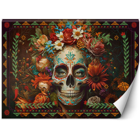 Fototapete Bunter Totenkopf mit Blumen 400x280 cm