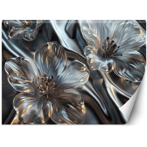 Fototapete Elegante Glasblumen in Silber 100x70 cm