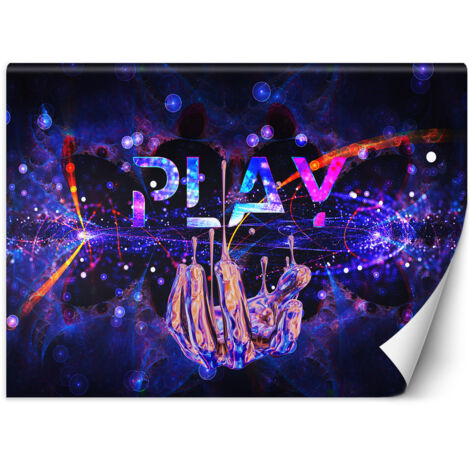 Fototapete für ein Gamer-Zimmer Neon mit der Aufschrift Play – 150x105