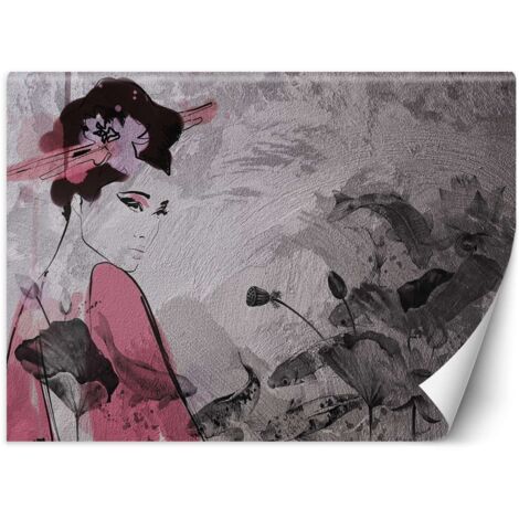 Fototapete, Geisha-Porträt auf einer Betonwand – 100x70