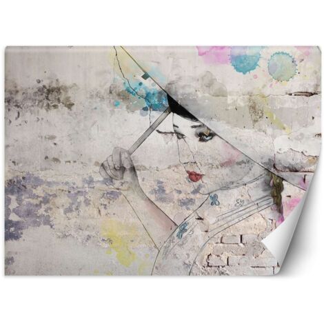 Fototapete, Geisha-Regenschirm alte Mauer - 200x140