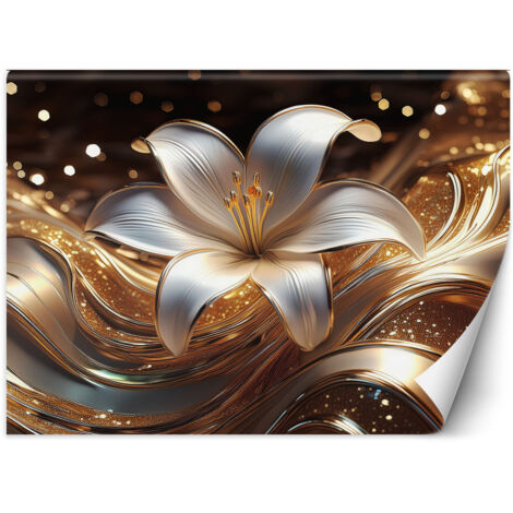 Fototapete Gold Lily Blume 100x70 cm