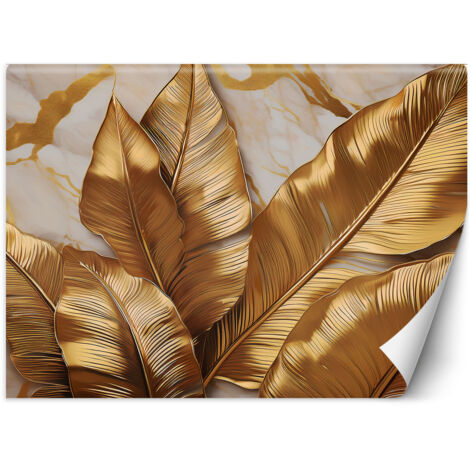 Fototapete goldene Blätter auf Marmorhintergrund abstrakt 100x70 cm