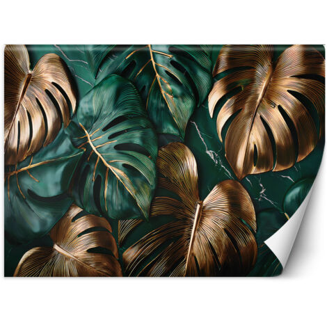 Fototapete Goldene grüne Monstera-Blätter 100x70 cm