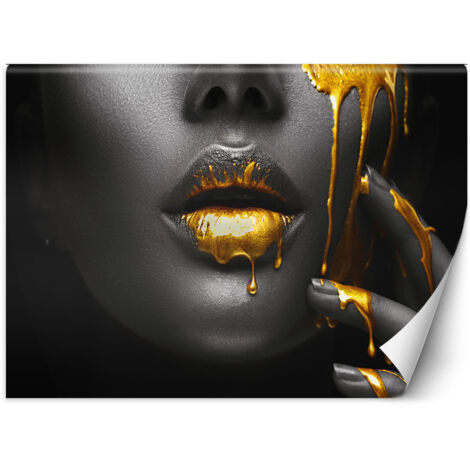 Fototapete Goldene Lippen Weiblich Abstrakt 150x105 cm
