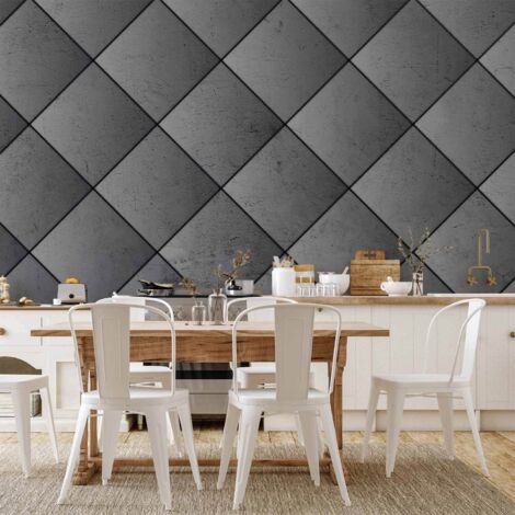 Fototapete – Graue Symmetrie – geometrisches Muster in Betonoptik mit schwarzen Fugen