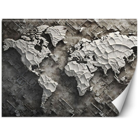 Fototapete Graue Weltkarte 3D 100x70 cm
