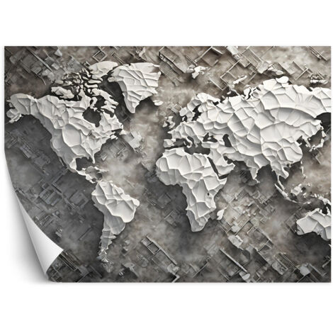 Fototapete Graue Weltkarte 3D 100x70 cm