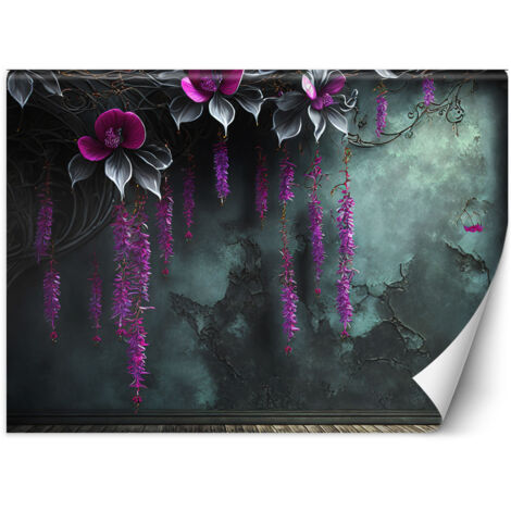 Fototapete Hängende violette Blumen auf Betonhintergrund 100x70 cm