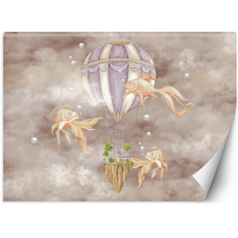 Fototapete Heißluftballon fliegendes Haus und Fisch 368x254 cm
