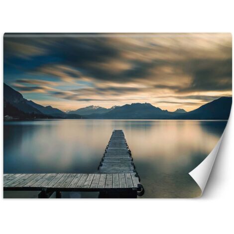 Fototapete Holzdeck mit Blick auf den See 100x70 cm