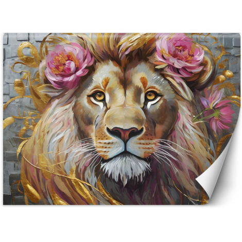 Fototapete Löwe Blumen Tiere 100x70 cm