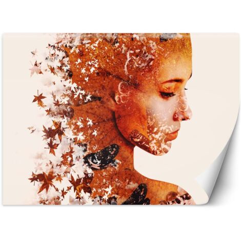 Fototapete Modern Frau Gesicht Herbst Blätter 100x70 cm