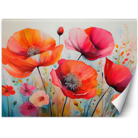 Fototapete Mohnblumen Farbig 100x70 cm
