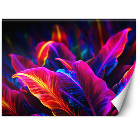 Fototapete Neon-Blätter 150x105 cm