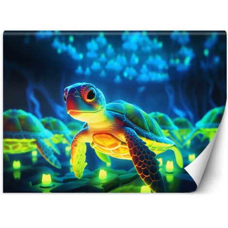 Fototapete Neon-Schildkröte 150x105 cm