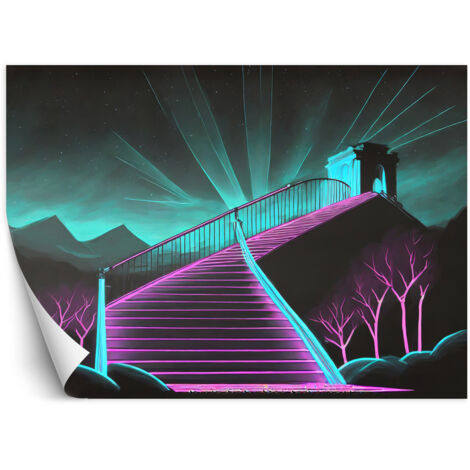 Fototapete Neon-Treppe Abstrakt 3D 100x70 cm