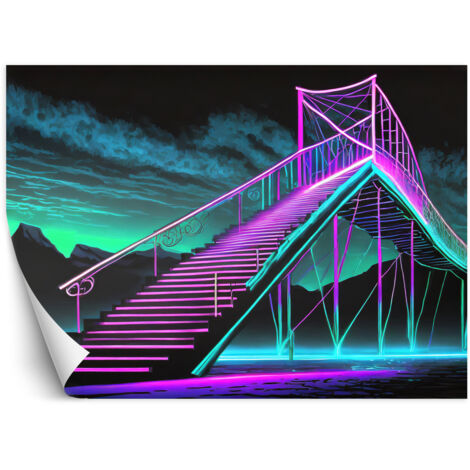 Fototapete Neon Treppe Futuristisch Abstrakt 100x70 cm
