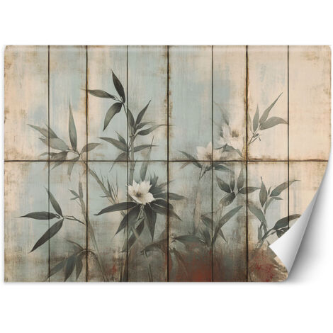 Fototapete Pflanzenstängel und Blumen pastellfarbener Hintergrund 400x280 cm