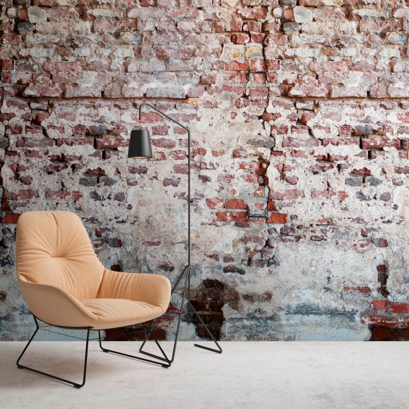 Profhome - Fototapete 383351 Heißgeprägte Vliestapete Glatt Mit Ziegelsteinen Matt Rot Grau Weiß 1, 59 M X 2, 8 M
