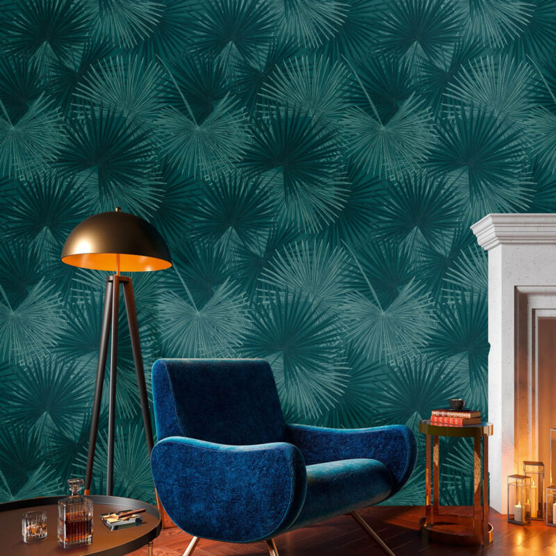 Fototapete Profhome 391841 Heißgeprägte Vliestapete Glatt Mit Dschungel-design Matt Türkis Petrol Blau-grün 1, 59 M X 2, 8 M