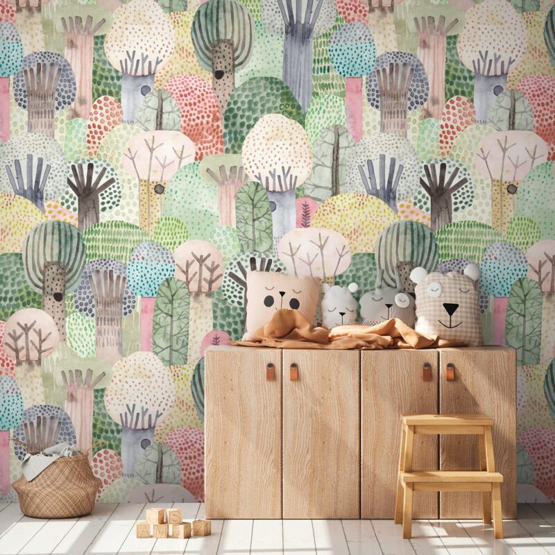 Profhome - Fototapete 398611 Heißgeprägte Vliestapete Glatt Kindertapete Matt Grün Rosa Blau Gelb 1, 59 M X 2, 8 M