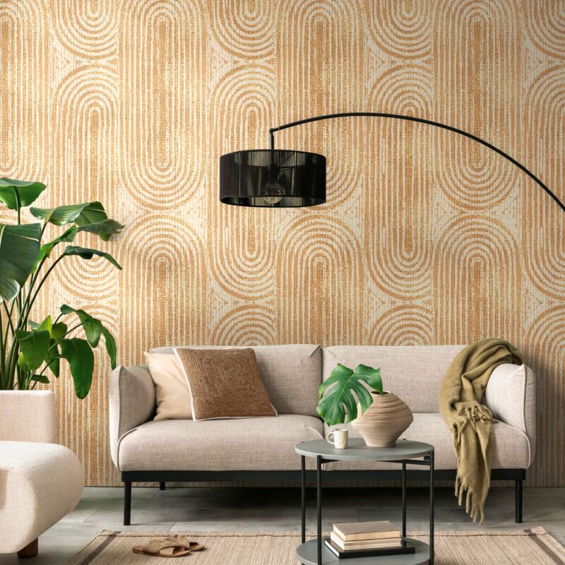 Profhome - Fototapete 398681 Heißgeprägte Vliestapete Glatt Im Retro-stil Matt Orange Beige 1, 59 M X 2, 8 M