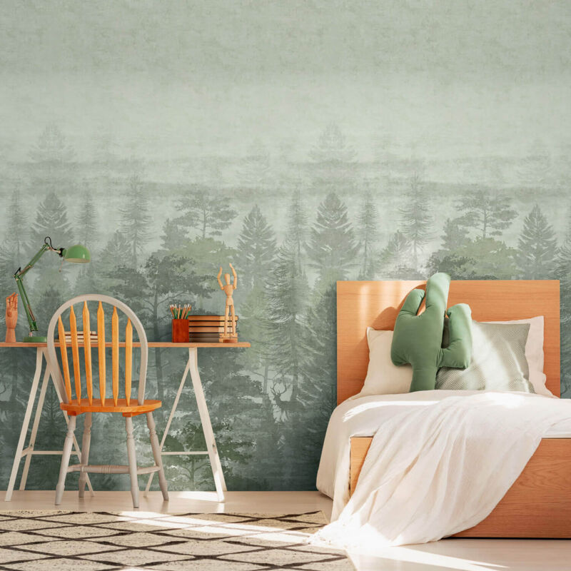 Fototapete Profhome 770691 Vliestapete Glatt Mit Waldmotiv Matt Grün Oliv-grün Weiß-grün 1, 59 M X 2, 8 M