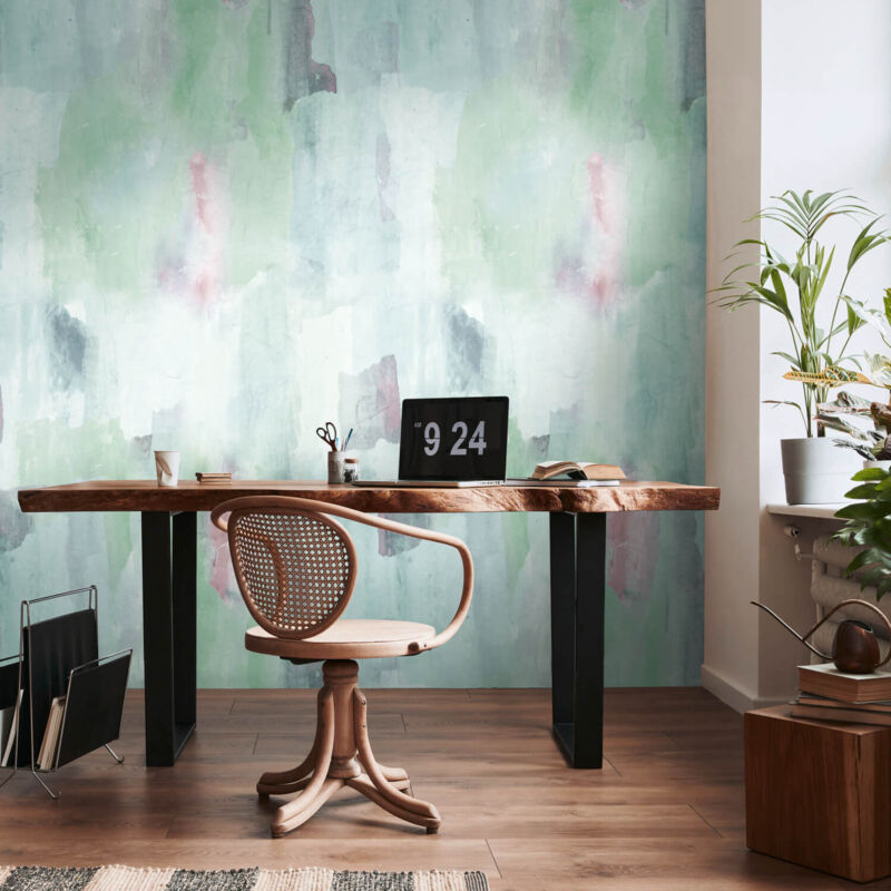 Fototapete Profhome 782071 Vliestapete Glatt Im Aquarell-stil Matt Grün Rosa Pastell-türkis Blass-blau 1, 59 M X 2, 8 M