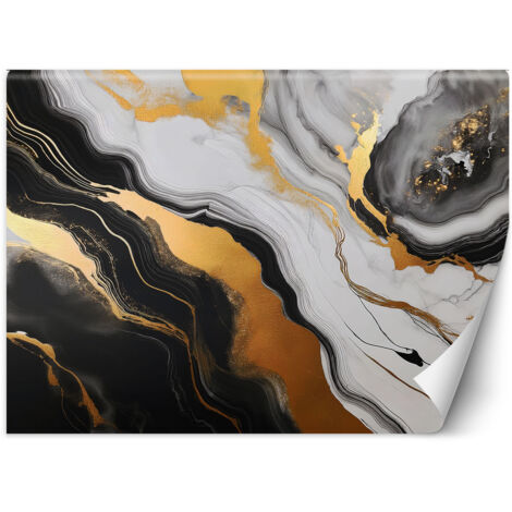 Fototapete Schwarzer und grauer Marmor mit goldener Abstraktion 150x105 cm