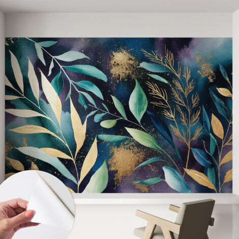 Fototapete Selbstklebend - Büro Wandgestaltung - Wanddekoration Wohnzimmer Botanische Blätter 152x104 cm