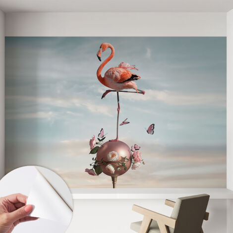 Fototapete Selbstklebend - Büro Wandgestaltung - Wanddekoration Wohnzimmer Eleganter Flamingo 152x104 cm