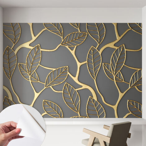 Fototapete Selbstklebend - trendige Wanddeko - Schlafzimmer - Wohnzimmer Elegante Blätter 152x104 cm