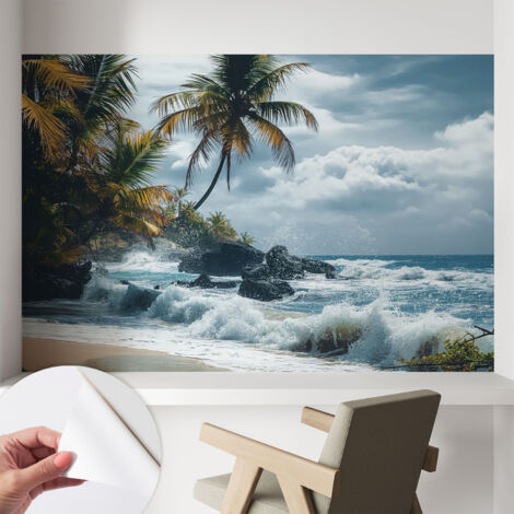 Fototapete Selbstklebend - trendige Wanddeko - Schlafzimmer - Wohnzimmer Exotischer Strand 104x70 cm