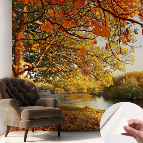 Fototapete Selbstklebend - trendige Wanddeko - Schlafzimmer - Wohnzimmer Herbst an der Küste 250x250 cm