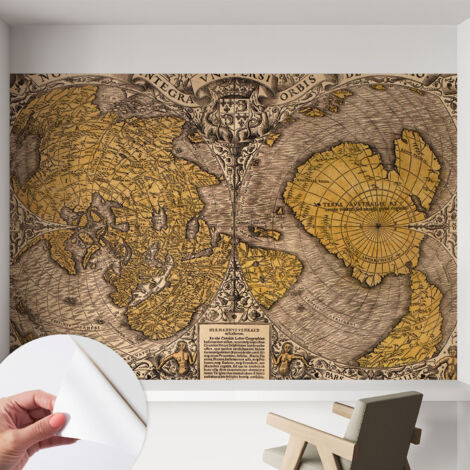 Fototapete Selbstklebend - trendige Wanddeko - Schlafzimmer - Wohnzimmer Historische Kartografie 152x104 cm