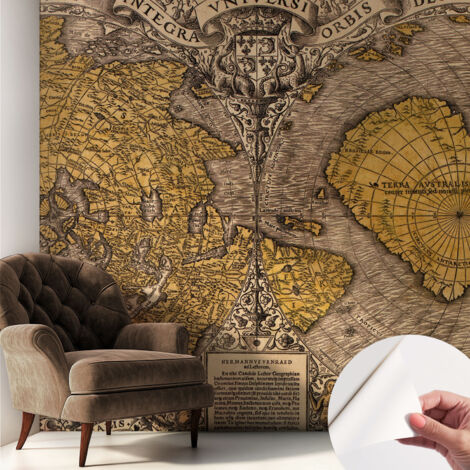 Fototapete Selbstklebend - trendige Wanddeko - Schlafzimmer - Wohnzimmer Historische Kartografie 250x250 cm
