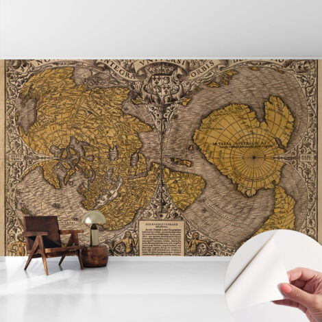 Fototapete Selbstklebend - trendige Wanddeko - Schlafzimmer - Wohnzimmer Historische Kartografie 416x254 cm