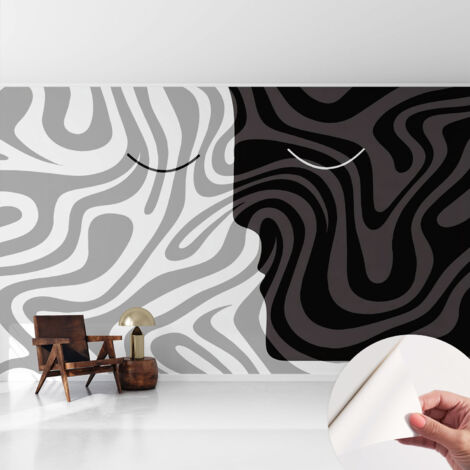 Fototapete Selbstklebend - Wanddekoration - Wandfolie - 3D Tapete Wand - Wohnungsdeko Abstrakte Gesichter 416x254 cm