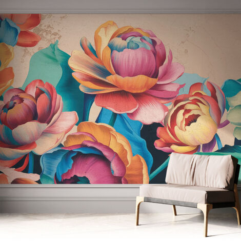 Fototapete Selbstklebend - Wanddekoration - Wandfolie - 3D Tapete Wand - Wohnungsdeko Blumenharmonie 312x219 cm