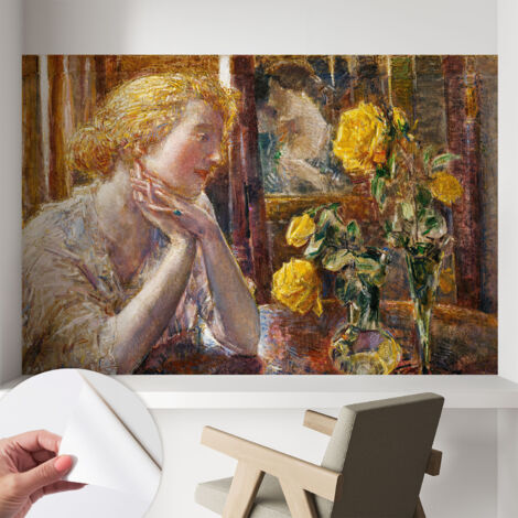 Fototapete Selbstklebend - Wanddekoration - Wandfolie - 3D Tapete Wand - Wohnungsdeko Frau mit Rosen 104x70 cm